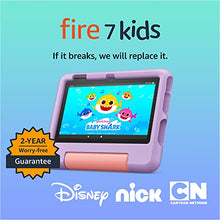 Load image into Gallery viewer, Amazon Fire 7 Kids tablet (newest model) ages 3-7. Top-selling 7" kids tablet on Amazon | ad-free content with parental controls included, 10-hr battery, 32 GB, Purple BTS