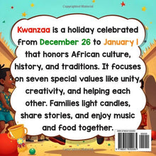 Load image into Gallery viewer, My First Kwanzaa books for kids: Storybook About Culture and Principles of Kwanzaa Holiday to Learn and Celebrate for Kids BKS