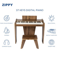 Load image into Gallery viewer, ZIPPY Kids Piano Keyboard, 37 Keys Digital Piano for Kids, Music Educational Instrument Toy, Wood Piano for 3+ Girls and Boys, Walnut Basic BTS