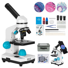 Load image into Gallery viewer, HSL 40X-2000X Microscope for Kids, Monocular Microscope Students Set +Handbag+Phone Holder+ Beginner Biological LAD Kit for Science Educational Boys Girls Toys LED BTS