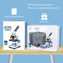 Load image into Gallery viewer, HSL 40X-2000X Microscope for Kids, Monocular Microscope Students Set +Handbag+Phone Holder+ Beginner Biological LAD Kit for Science Educational Boys Girls Toys LED BTS