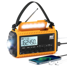 Load image into Gallery viewer, Auto NOAA Emergency Weather Radio, Solar Hand Crank Radio,Portable Battery Operated Emergency Radio with AM FM Shortwave,USB Charger,LED Flashlight,Clock, SOS Alert for Home Outdoors Camping Survival
