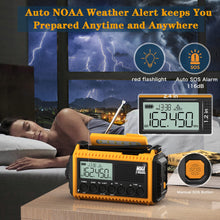 Load image into Gallery viewer, Auto NOAA Emergency Weather Radio, Solar Hand Crank Radio,Portable Battery Operated Emergency Radio with AM FM Shortwave,USB Charger,LED Flashlight,Clock, SOS Alert for Home Outdoors Camping Survival