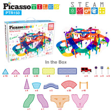 Load image into Gallery viewer, PicassoTiles 150 Piece Race Car Track Building Block Educational Toy Set Magnet Tile Magnetic Blocks Playset 4 Cars Early STEM Learning Construction Kit Hand-Eye Fine Motor Skill Brain Training PTR150 BTS