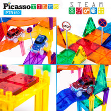 Load image into Gallery viewer, PicassoTiles 150 Piece Race Car Track Building Block Educational Toy Set Magnet Tile Magnetic Blocks Playset 4 Cars Early STEM Learning Construction Kit Hand-Eye Fine Motor Skill Brain Training PTR150 BTS