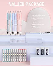 Load image into Gallery viewer, Nicpro 6 PCS Pastel Mechanical Pencil 0.5 & 0.7 mm for School, with 12 tubes HB Lead Refills, 3 Erasers, 9 Eraser Refills For Student Writing,Drawing,Sketching, Blue & Pink & Violet Colors - With Case BTC
