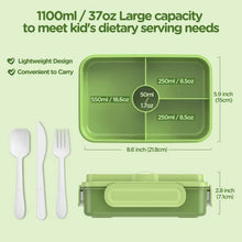 Load image into Gallery viewer, Jelife Bento Box Kids Lunch Box - Large Bento-Style Leakproof with 4 Compartments Food Storage Container with Tableware for Kids Back to School, Reusable On-the-Go Meal and Snack Packing, Green BTS