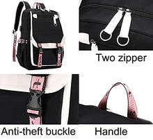 Load image into Gallery viewer, JiaYou Teenage Girls' Backpack Middle School Students Bookbag Outdoor Daypack with USB Charge Port (21 Liters, Black Pink) BTS