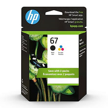 Load image into Gallery viewer, HP 67 Black/Tri-color Ink Cartridges (2 Count - Pack of 1) | Works with HP DeskJet 1255, 2700, 4100 Series, HP ENVY 6000, 6400 Series | Eligible for Instant Ink | 3YP29AN BTC
