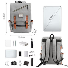 Load image into Gallery viewer, Mecrowd Vintage Laptop Backpack with USB Charging Port, Backpack for College Fits up to 15.6 Inch Laptop Computer Backpack Casual Rucksack for Men Women (Gray)BTC