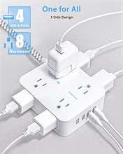 Load image into Gallery viewer, Surge Protector Power Strip - Extension Cord with 8 Widely Outlets 4 USB Ports, 3 Side Multi Plug Outlet Extender, Flat Plug, 5Ft, Wall Mount, Desk USB Charging Station for Home Office Dorm Room ETL BTC