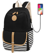 Load image into Gallery viewer, SCIONE Backpacks for Women Teen Girls,Large Capacity Book Bag with USB Charger Port,Cute Lightweight Canvas Bookpack -Durable Black Stripe Backpack,Travel Laptop Backpack,Back to School Gift for Girls BTS