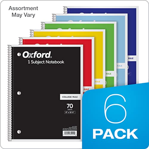Oxford College Ruled Spiral Notebook 8.5 X 11 - Pack of 6 - Ruled