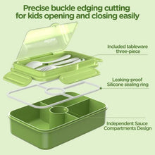 Load image into Gallery viewer, Jelife Bento Box Kids Lunch Box - Large Bento-Style Leakproof with 4 Compartments Food Storage Container with Tableware for Kids Back to School, Reusable On-the-Go Meal and Snack Packing, Green BTS