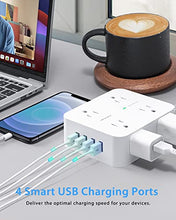 Load image into Gallery viewer, Surge Protector Power Strip - Extension Cord with 8 Widely Outlets 4 USB Ports, 3 Side Multi Plug Outlet Extender, Flat Plug, 5Ft, Wall Mount, Desk USB Charging Station for Home Office Dorm Room ETL BTC