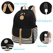 Load image into Gallery viewer, SCIONE Backpacks for Women Teen Girls,Large Capacity Book Bag with USB Charger Port,Cute Lightweight Canvas Bookpack -Durable Black Stripe Backpack,Travel Laptop Backpack,Back to School Gift for Girls BTS