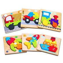 Load image into Gallery viewer, SKYFIELD Wooden Vehicle Puzzles for 1 2 3 Years Old Boys Girls, Toddler Educational Developmental Toys Gift with 6 Vehicle Baby Montessori Color Shapes Learning Puzzles, Great Gift Ideas Puz