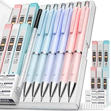 Load image into Gallery viewer, Nicpro 6 PCS Pastel Mechanical Pencil 0.5 & 0.7 mm for School, with 12 tubes HB Lead Refills, 3 Erasers, 9 Eraser Refills For Student Writing,Drawing,Sketching, Blue & Pink & Violet Colors - With Case BTC
