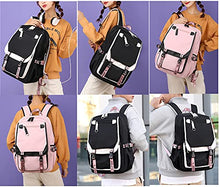 Load image into Gallery viewer, JiaYou Teenage Girls' Backpack Middle School Students Bookbag Outdoor Daypack with USB Charge Port (21 Liters, Black Pink) BTS