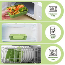 Load image into Gallery viewer, Jelife Bento Box Kids Lunch Box - Large Bento-Style Leakproof with 4 Compartments Food Storage Container with Tableware for Kids Back to School, Reusable On-the-Go Meal and Snack Packing, Green BTS