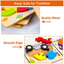 Load image into Gallery viewer, SKYFIELD Wooden Vehicle Puzzles for 1 2 3 Years Old Boys Girls, Toddler Educational Developmental Toys Gift with 6 Vehicle Baby Montessori Color Shapes Learning Puzzles, Great Gift Ideas Puz