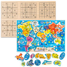 Load image into Gallery viewer, Wooden Puzzles for Kids Ages 3-5 by QUOKKA – 3 Educational Wood Toys for Kids 4-8 Year Old – Learning United States Game for 6-8-10 yo – Gift World, Space and USA Maps for Boys and Girls Puz