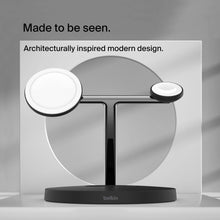 Load image into Gallery viewer, Belkin MagSafe 3-in-1 Wireless Charging Stand - 2ND GEN w/ 33% Faster Wireless Charging for Apple Watch - iPhone 14, 13 & 12 series & AirPods - MagSafe Charging Station For Multiple Devices - Black BTC