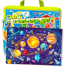 Load image into Gallery viewer, Wooden Puzzles for Kids Ages 3-5 by QUOKKA – 3 Educational Wood Toys for Kids 4-8 Year Old – Learning United States Game for 6-8-10 yo – Gift World, Space and USA Maps for Boys and Girls Puz