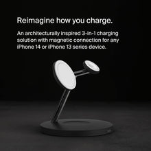 Load image into Gallery viewer, Belkin MagSafe 3-in-1 Wireless Charging Stand - 2ND GEN w/ 33% Faster Wireless Charging for Apple Watch - iPhone 14, 13 & 12 series & AirPods - MagSafe Charging Station For Multiple Devices - Black BTC
