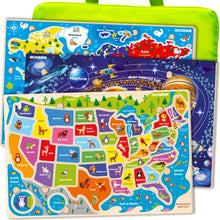 Load image into Gallery viewer, Wooden Puzzles for Kids Ages 3-5 by QUOKKA – 3 Educational Wood Toys for Kids 4-8 Year Old – Learning United States Game for 6-8-10 yo – Gift World, Space and USA Maps for Boys and Girls Puz