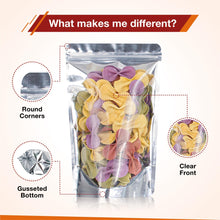 Load image into Gallery viewer, BELLE KR® 5x8 Mylar Bags with Window Stand Up - Pack Of 100, 7.5mil Thick - Clear Front Pint Mylar Bags for Food Storage and Freeze Dried Candy - Bonus Labels Included
