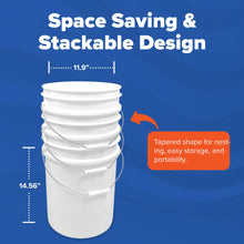 Load image into Gallery viewer, 5 Gallon Bucket Only, Made in USA, Food Grade, Durable 90 Mil All Purpose Pail, Contains No BPA Plastic, Premium HPDE, Lids Not Included (White, 12)
