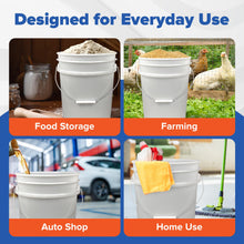 Load image into Gallery viewer, 5 Gallon Bucket Only, Made in USA, Food Grade, Durable 90 Mil All Purpose Pail, Contains No BPA Plastic, Premium HPDE, Lids Not Included (White, 12)
