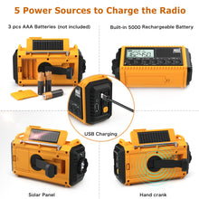 Load image into Gallery viewer, Auto NOAA Emergency Weather Radio, Solar Hand Crank Radio,Portable Battery Operated Emergency Radio with AM FM Shortwave,USB Charger,LED Flashlight,Clock, SOS Alert for Home Outdoors Camping Survival
