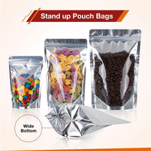 Load image into Gallery viewer, BELLE KR® 5x8 Mylar Bags with Window Stand Up - Pack Of 100, 7.5mil Thick - Clear Front Pint Mylar Bags for Food Storage and Freeze Dried Candy - Bonus Labels Included
