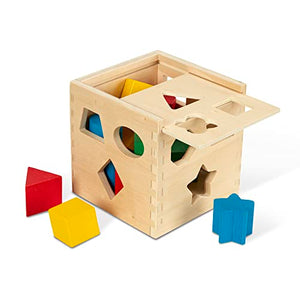 Melissa & Doug Shape Sorting Cube - Classic Wooden Toy With 12 Shapes - Kids Shape Sorter Toys For Toddlers Ages 2+ Puz