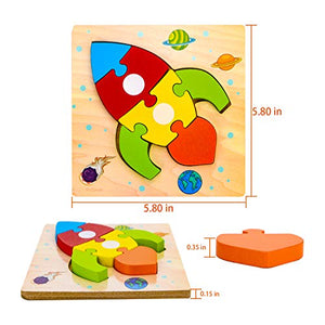 SKYFIELD Wooden Vehicle Puzzles for 1 2 3 Years Old Boys Girls, Toddler Educational Developmental Toys Gift with 6 Vehicle Baby Montessori Color Shapes Learning Puzzles, Great Gift Ideas Puz