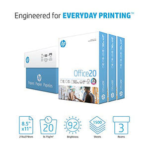 HP Printer Paper | 8.5 x 11 Paper | Office 20 lb | 3 Ream Case - 1500 Sheets | 92 Bright | Made in USA - FSC Certified | 112090C BTC