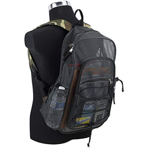 Eastsport XL Semi-Transparent Mesh Backpack with Comfort Padded Straps and Adjustable Bungee for Work, Sports, Beach, College and Security - Grey w/Army Camo BTS
