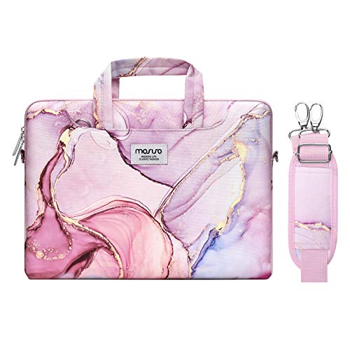 MOSISO Laptop Shoulder Bag 15 inch 2023 M2 A2941/Pro 16 2023-2019 M2 A2780 M1 A2485 A2141,15-15.6 inch Notebook,Polyester Briefcase Sleeve with Belt Marble MO-MBH216 BTC