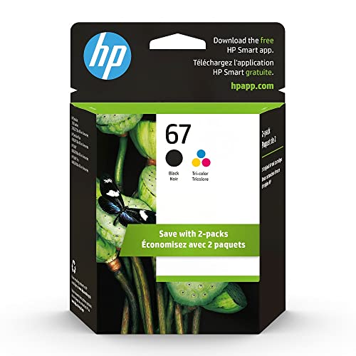 HP 67 Black/Tri-color Ink Cartridges (2 Count - Pack of 1) | Works with HP DeskJet 1255, 2700, 4100 Series, HP ENVY 6000, 6400 Series | Eligible for Instant Ink | 3YP29AN BTC