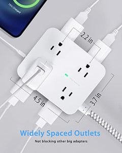 Surge Protector Power Strip - Extension Cord with 8 Widely Outlets 4 USB Ports, 3 Side Multi Plug Outlet Extender, Flat Plug, 5Ft, Wall Mount, Desk USB Charging Station for Home Office Dorm Room ETL BTC