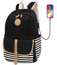 Load image into Gallery viewer, SCIONE Backpacks for Women Teen Girls,Large Capacity Book Bag with USB Charger Port,Cute Lightweight Canvas Bookpack -Durable Black Stripe Backpack,Travel Laptop Backpack,Back to School Gift for Girls BTS
