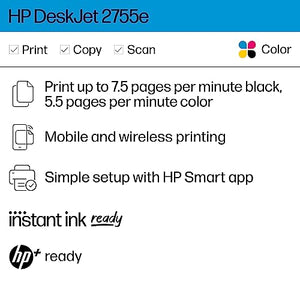 HP DeskJet 2755e Wireless Color All-in-One Printer with bonus 6 months Instant Ink (26K67A), white BTC