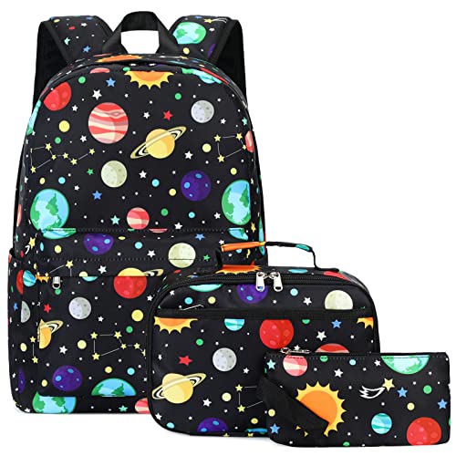 OctSky Kids Backpack for Boys School Backpack Elementary Bookbags with Lunch Box and Pouch Set, 17 inch, Space Black BTS