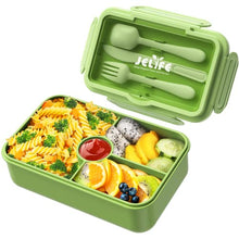 Load image into Gallery viewer, Jelife Bento Box Kids Lunch Box - Large Bento-Style Leakproof with 4 Compartments Food Storage Container with Tableware for Kids Back to School, Reusable On-the-Go Meal and Snack Packing, Green BTS
