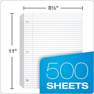 Oxford Filler Paper, 8-1/2" x 11", College Rule, 3-Hole Punched, Loose-Leaf Paper for 3-Ring Binders, 500 Sheets Per Pack (62349),White BTS