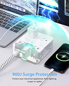 Surge Protector Power Strip - Extension Cord with 8 Widely Outlets 4 USB Ports, 3 Side Multi Plug Outlet Extender, Flat Plug, 5Ft, Wall Mount, Desk USB Charging Station for Home Office Dorm Room ETL BTC