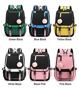 JiaYou Teenage Girls' Backpack Middle School Students Bookbag Outdoor Daypack with USB Charge Port (21 Liters, Black Pink) BTS