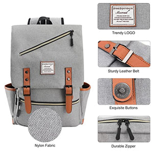 Mecrowd Vintage Laptop Backpack with USB Charging Port, Backpack for College Fits up to 15.6 Inch Laptop Computer Backpack Casual Rucksack for Men Women (Gray)BTC